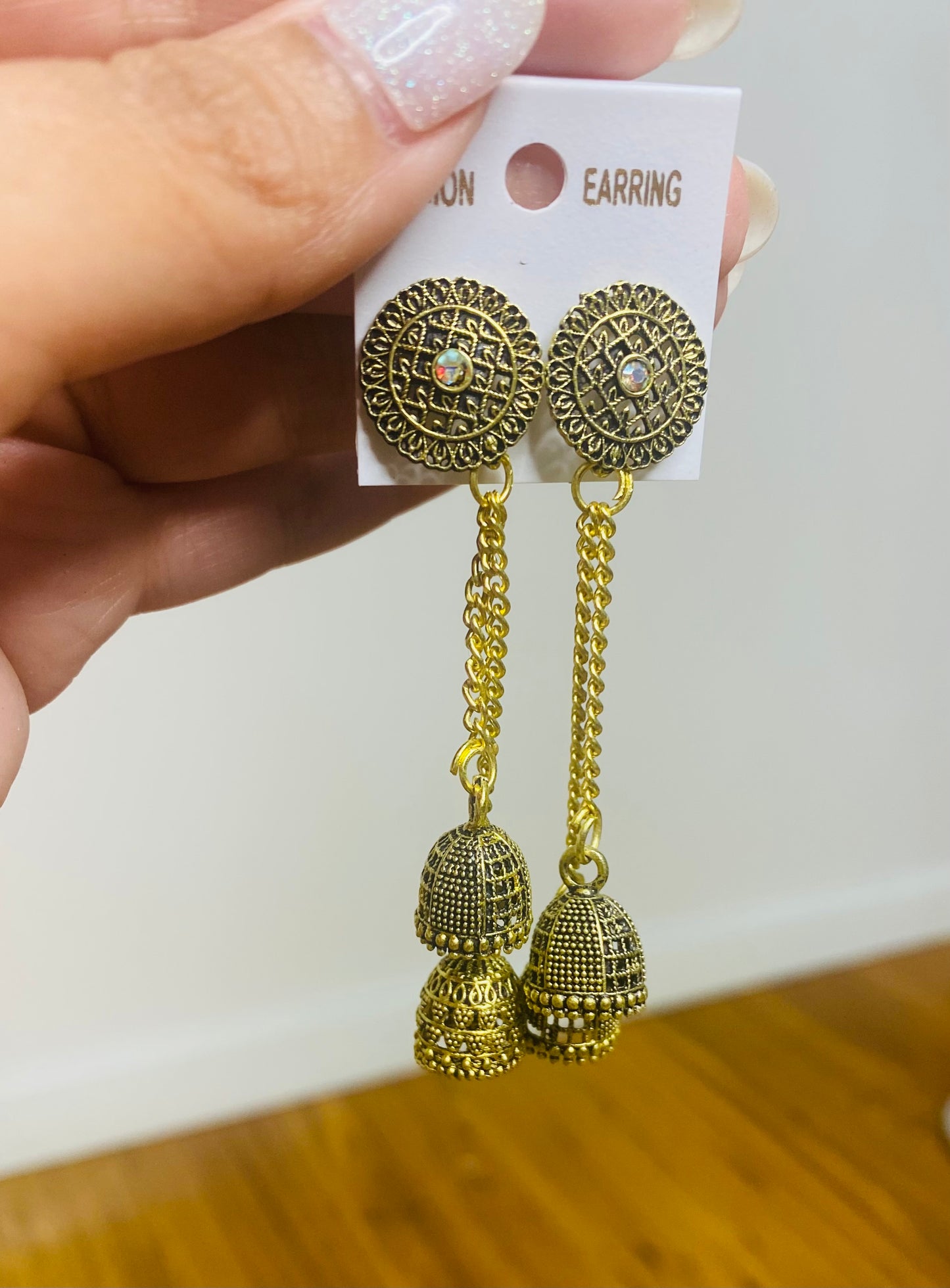 Light Weight Oxidised Hanging Earrings Golden