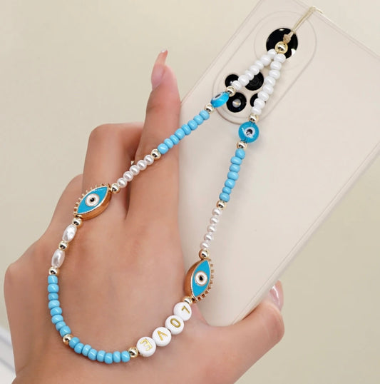 Phone Chain Strap Beaded Handmade Evil Eye Affordable Fashion Dubbai Gold