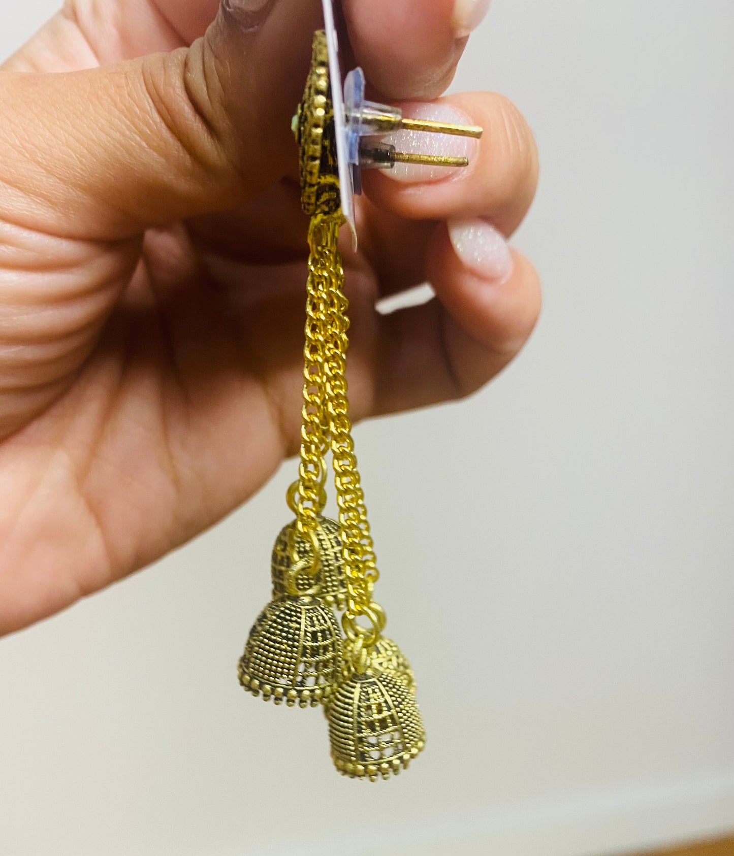Light Weight Oxidised Hanging Earrings Golden