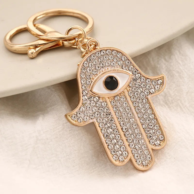 RisingMoon Metal Colorful Crystal Rhinestone Key Ring Car Keychains Women Gift Charms Handbag Pendant Evil Eyes KeyChains