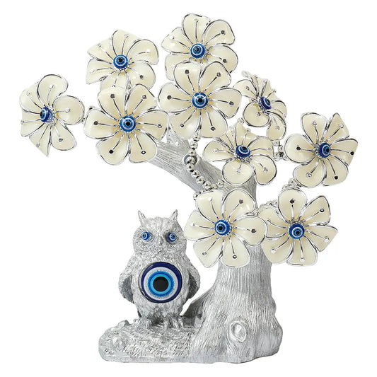 Turkish Evil Eye Tree Feng Shui Owl Decorative Showpiece for Protection Good Luck Flower Blue Eye Decor
