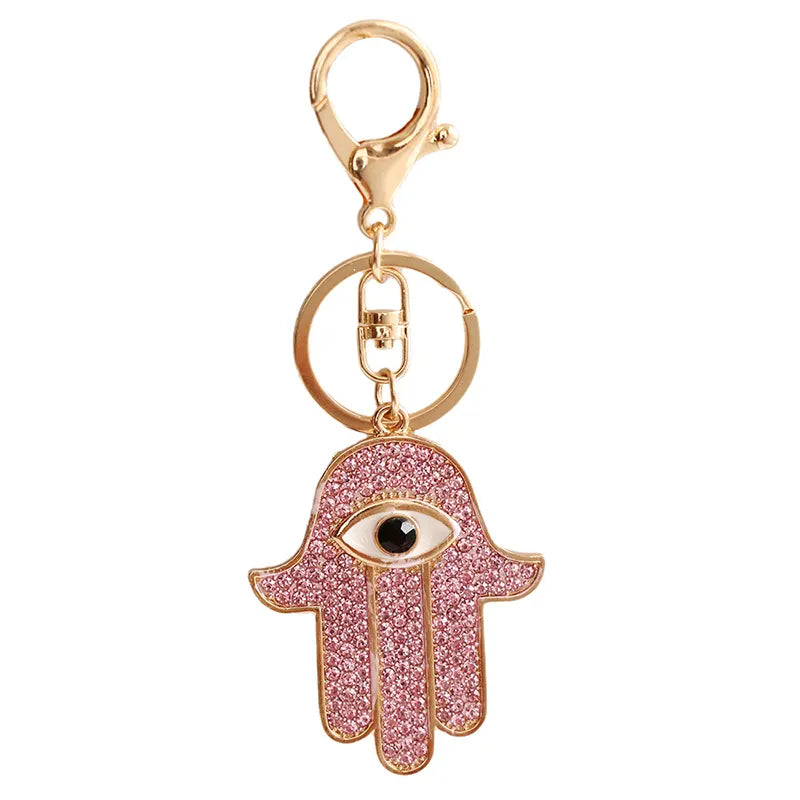 RisingMoon Metal Colorful Crystal Rhinestone Key Ring Car Keychains Women Gift Charms Handbag Pendant Evil Eyes KeyChains