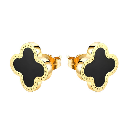 18K gold plated Stainless steel  Four-leaf clover earrings, Dubbai Gold Affordable Fashion