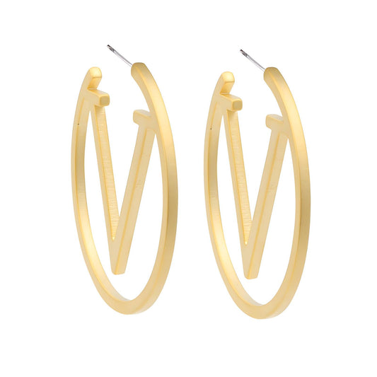 18K gold plated Stainless steel  Letter V earrings, Dubbai Gold Affordable Fashion